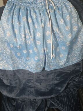 Men's Light Blue Paisley Athletic Shorts with Drawstring